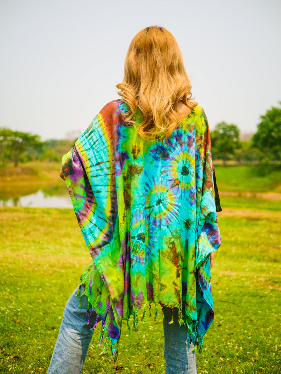 Dancing Colors Poncho Hand Dyed Tunic Kaftan Blouse Oversize Top