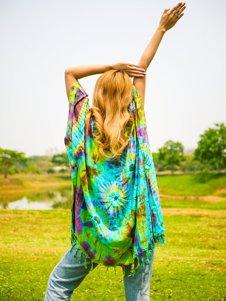 Dancing Colors Poncho Hand Dyed Tunic Kaftan Blouse Oversize Top