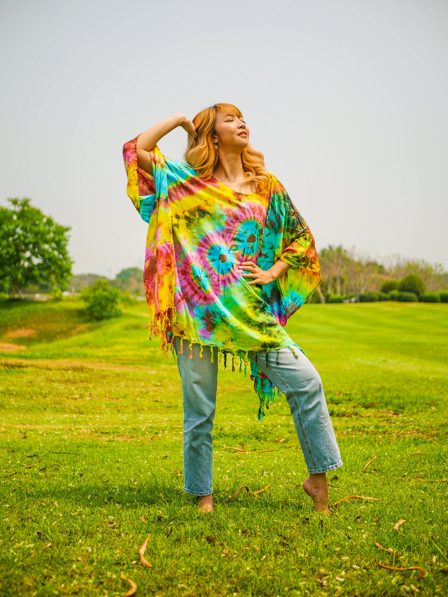 Dreamcatcher Tie Dye Poncho Tunic Kaftan Blouse Oversize Top