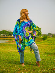 Solar Flare Poncho Hand Dyed Tunic Kaftan Blouse Oversize Top