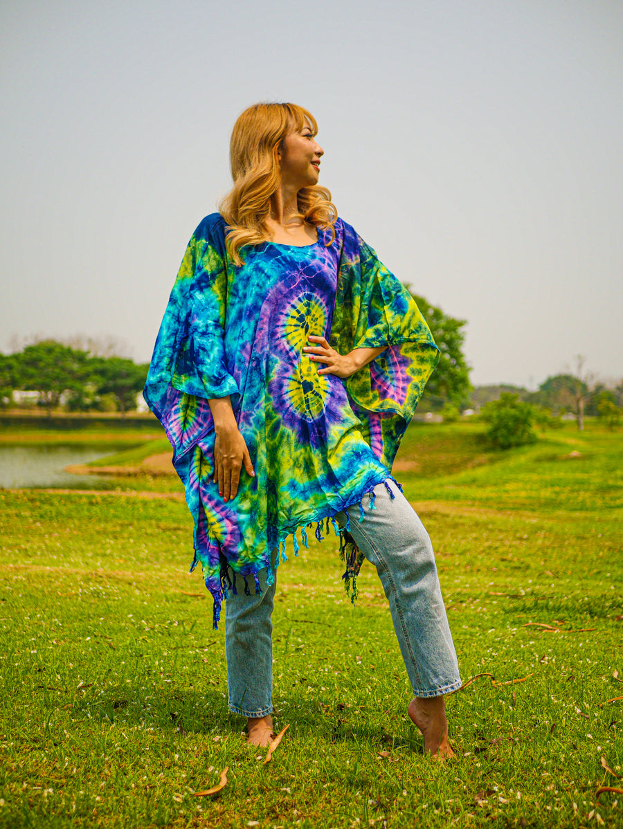 Solar Flare Poncho Hand Dyed Tunic Kaftan Blouse Oversize Top