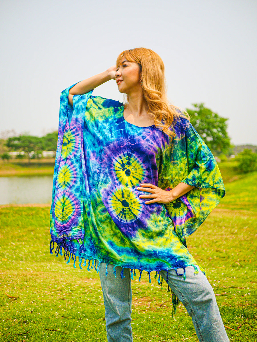 Solar Flare Poncho Hand Dyed Tunic Kaftan Blouse Oversize Top