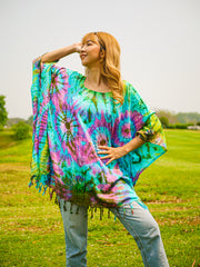 Ocean Sunset Poncho Hand Dyed Tunic Kaftan Blouse Oversize Top