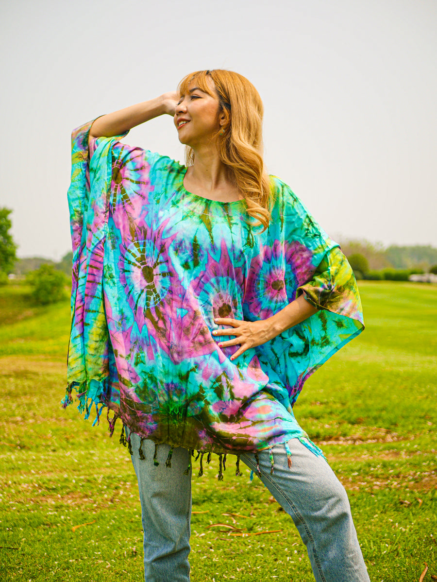 Ocean Sunset Poncho Hand Dyed Tunic Kaftan Blouse Oversize Top