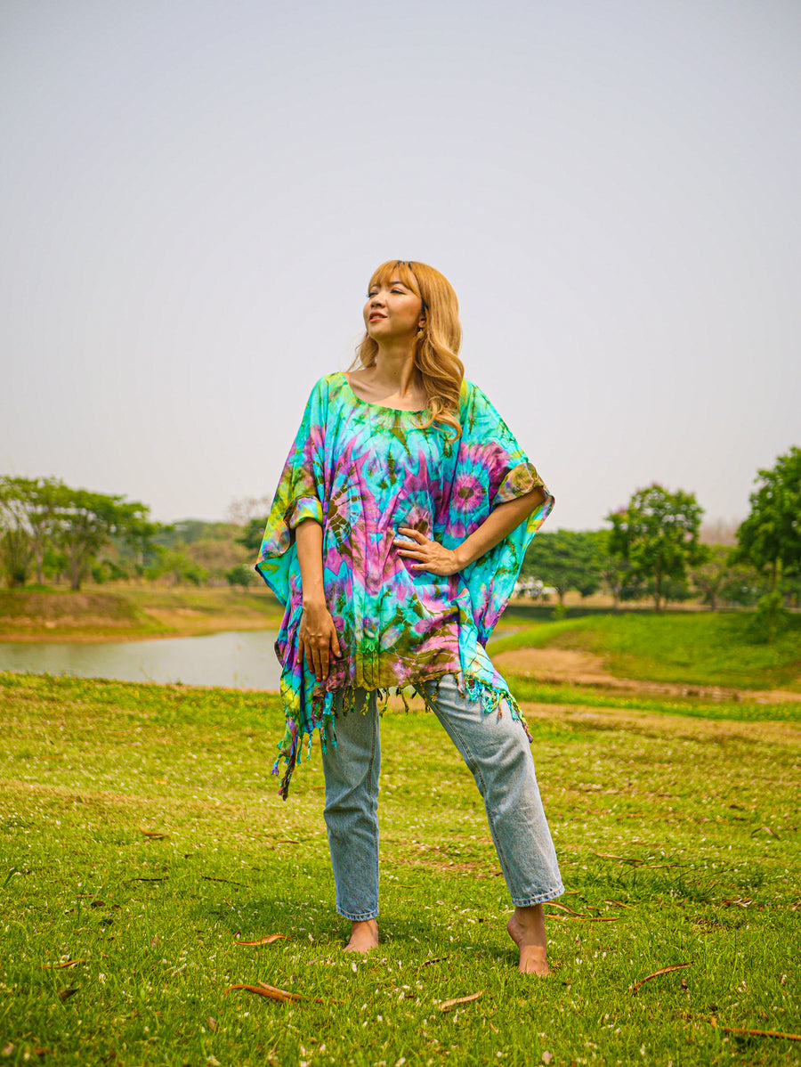Ocean Sunset Poncho Hand Dyed Tunic Kaftan Blouse Oversize Top