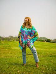 Ocean Sunset Poncho Hand Dyed Tunic Kaftan Blouse Oversize Top