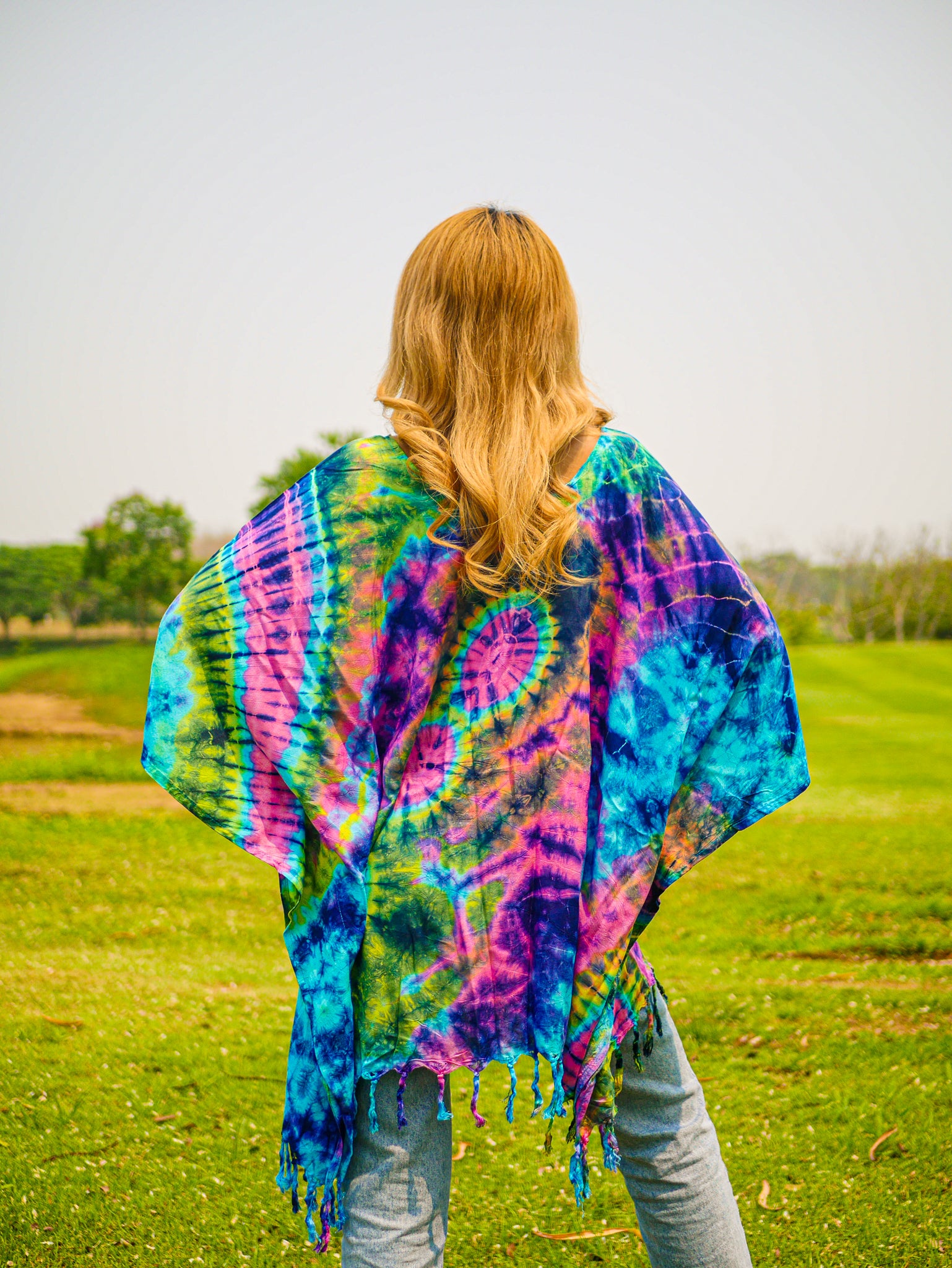 Festival Spirit Poncho Hand Dyed Tunic Kaftan Blouse Oversize Top