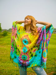 Electric Prism Poncho Hand Dyed Tunic Kaftan Blouse Oversize Top