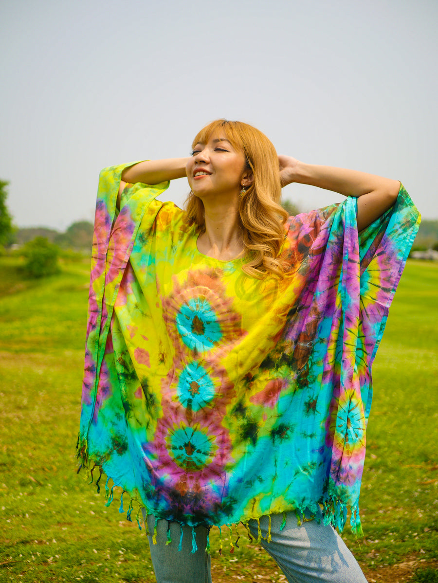 Electric Prism Poncho Hand Dyed Tunic Kaftan Blouse Oversize Top