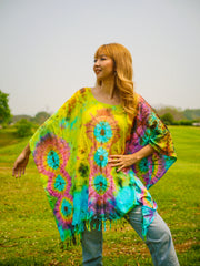 Electric Prism Poncho Hand Dyed Tunic Kaftan Blouse Oversize Top