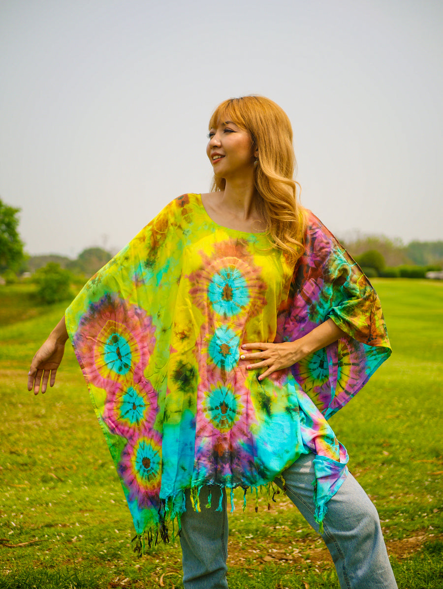 Electric Prism Poncho Hand Dyed Tunic Kaftan Blouse Oversize Top