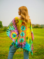 Electric Prism Poncho Hand Dyed Tunic Kaftan Blouse Oversize Top