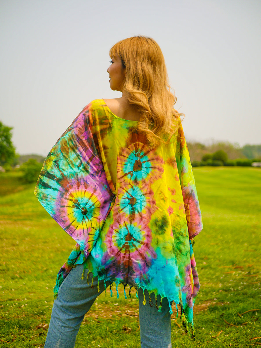 Electric Prism Poncho Hand Dyed Tunic Kaftan Blouse Oversize Top