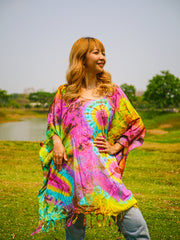Vibrant Horizon Poncho Hand Dyed Tunic Kaftan Blouse Oversize Top