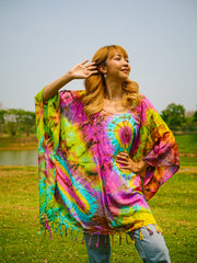 Vibrant Horizon Poncho Hand Dyed Tunic Kaftan Blouse Oversize Top