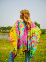 Vibrant Horizon Poncho Hand Dyed Tunic Kaftan Blouse Oversize Top