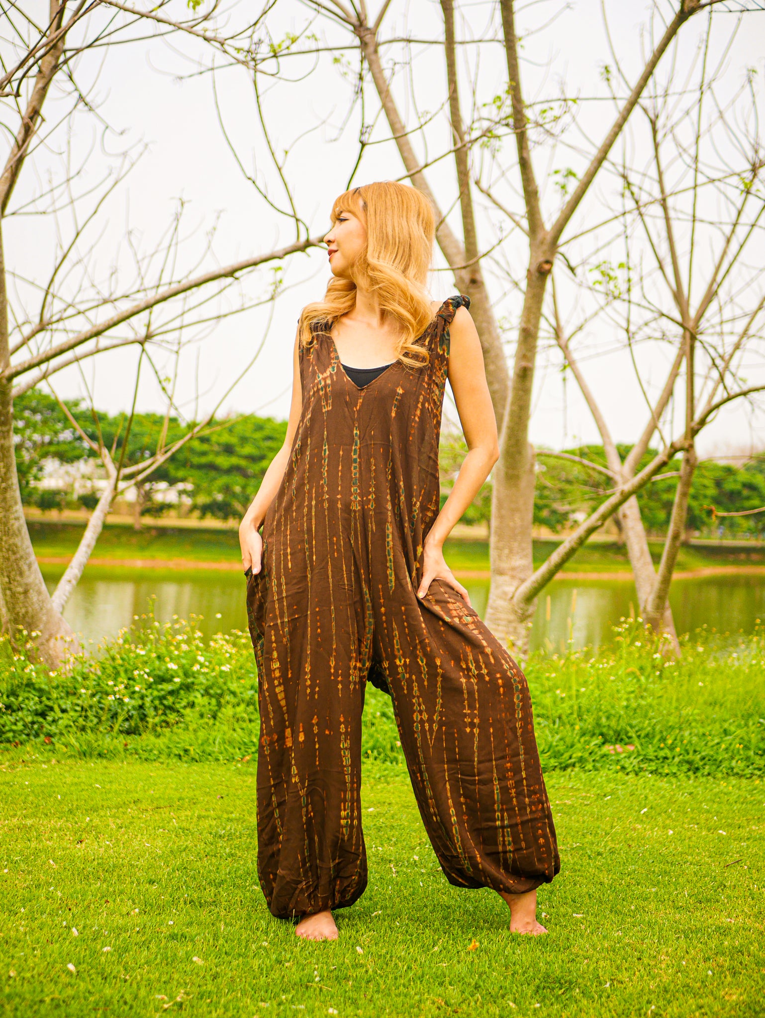Earthy Elegance Racerback Dungarees Jumpsuit Romper