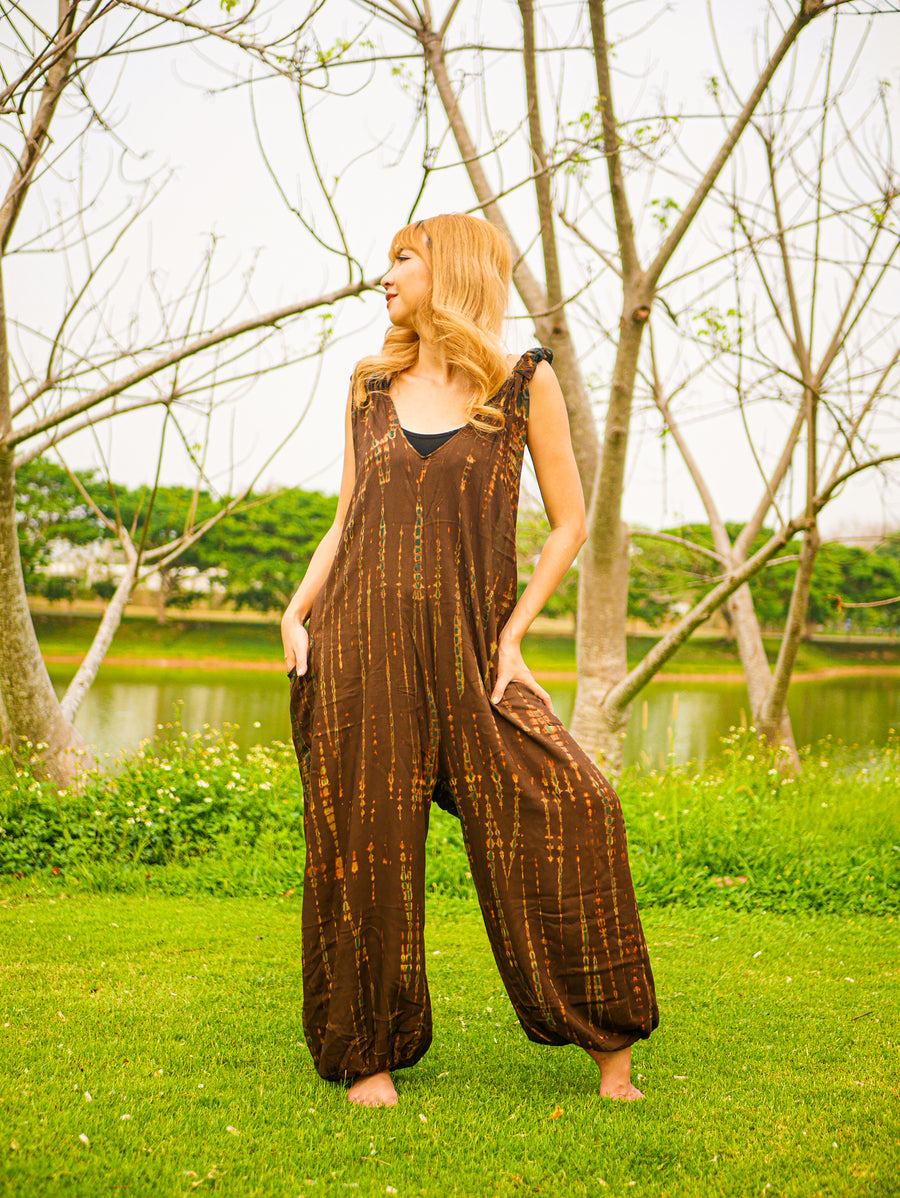 Earthy Elegance Racerback Dungarees Jumpsuit Romper