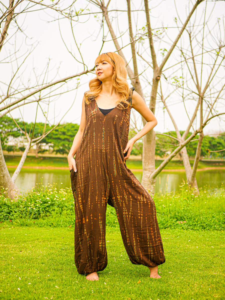Earthy Elegance Racerback Dungarees Jumpsuit Romper