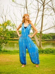 Blue Cascade Racerback Dungarees Jumpsuit Romper