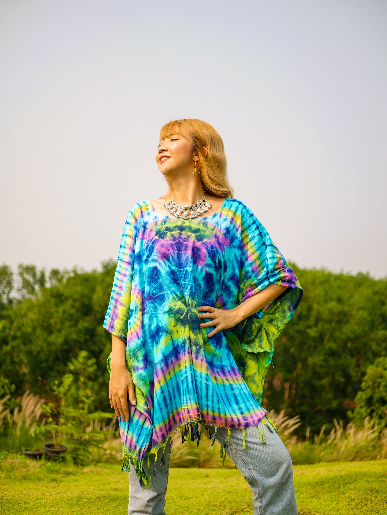 Gypsy Soul Poncho Hand Dyed Tunic Kaftan Blouse Hippie Oversize Top