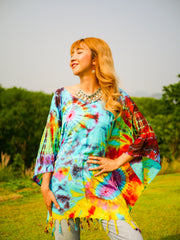 Boho Bliss Poncho Hand Dyed Tunic Kaftan Blouse Oversize Top