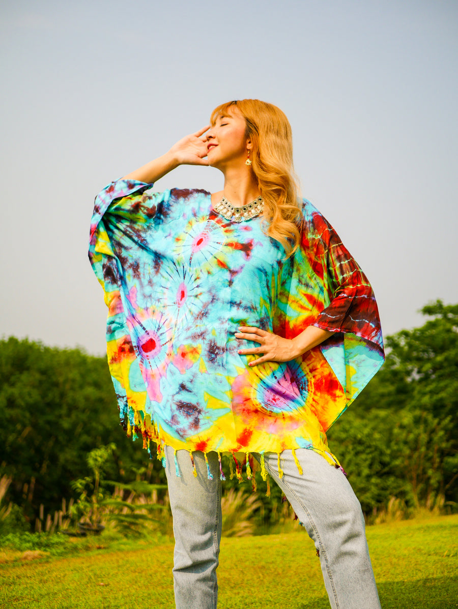 Boho Bliss Poncho Hand Dyed Tunic Kaftan Blouse Oversize Top