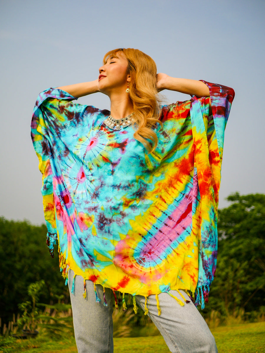 Boho Bliss Poncho Hand Dyed Tunic Kaftan Blouse Oversize Top