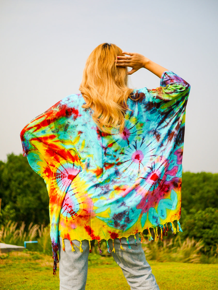 Boho Bliss Poncho Hand Dyed Tunic Kaftan Blouse Oversize Top