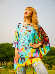 Boho Bliss Poncho Hand Dyed Tunic Kaftan Blouse Oversize Top