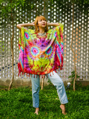 Cosmic Sunrise Poncho Hand Dyed Tunic Kaftan Blouse Oversize Top