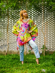 Cosmic Sunrise Poncho Hand Dyed Tunic Kaftan Blouse Oversize Top