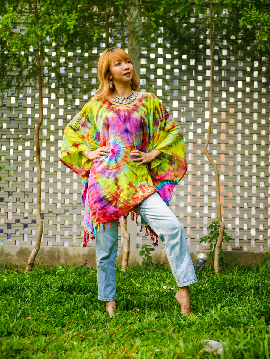 Cosmic Sunrise Poncho Hand Dyed Tunic Kaftan Blouse Oversize Top