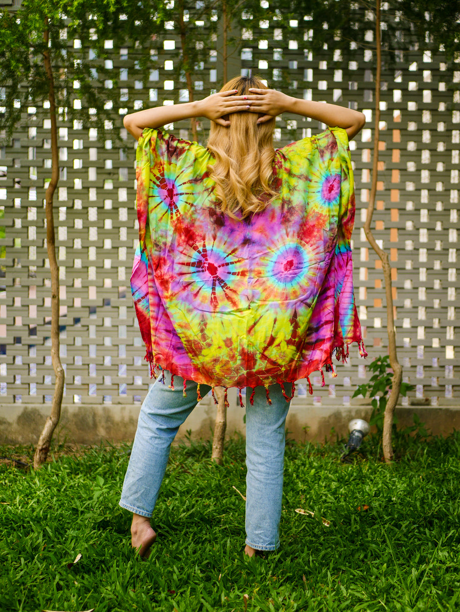 Cosmic Sunrise Poncho Hand Dyed Tunic Kaftan Blouse Oversize Top
