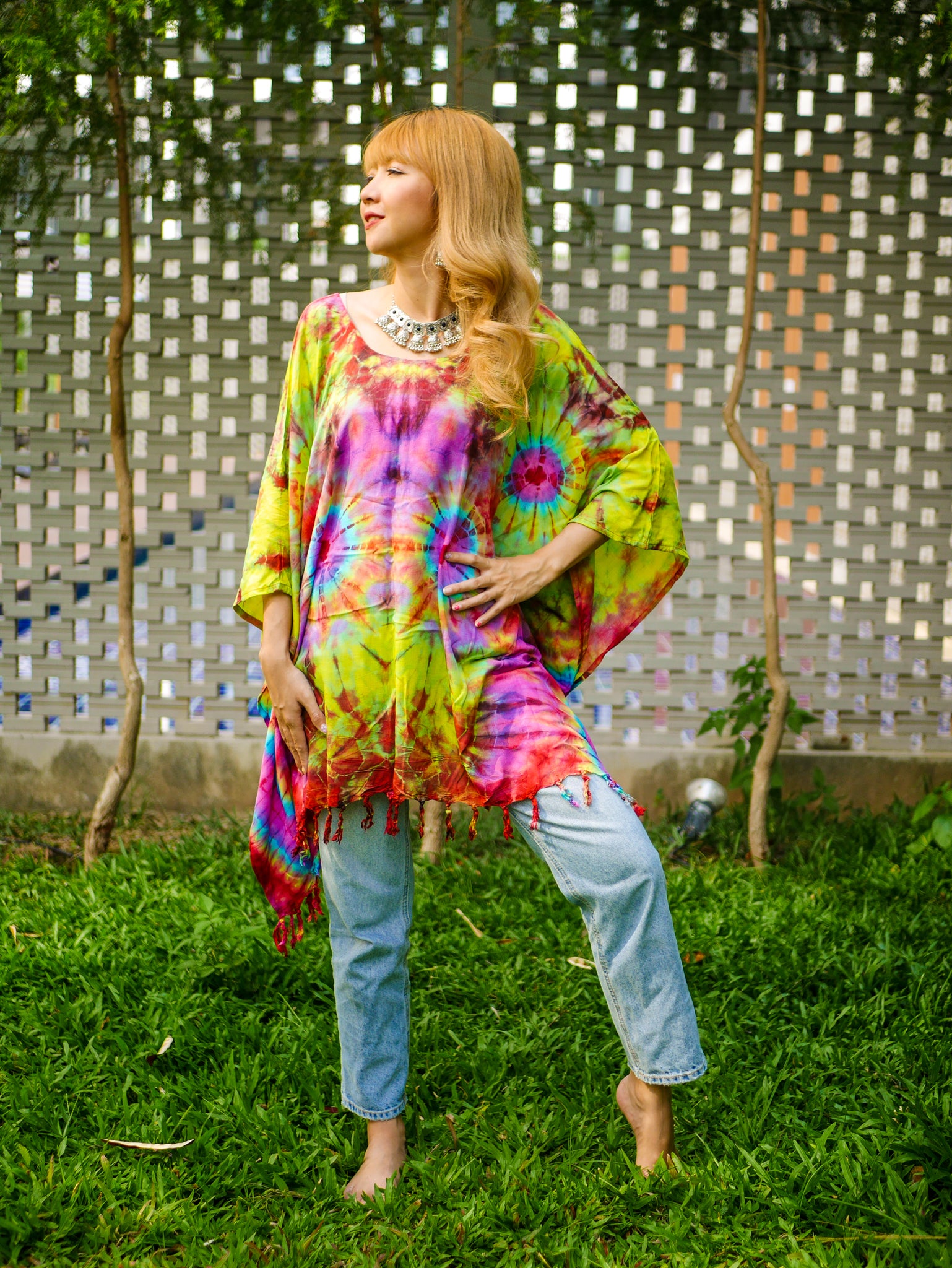 Cosmic Sunrise Poncho Hand Dyed Tunic Kaftan Blouse Oversize Top