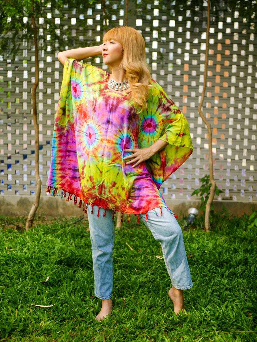 Cosmic Sunrise Poncho Hand Dyed Tunic Kaftan Blouse Oversize Top