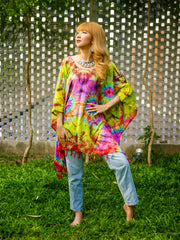 Cosmic Sunrise Poncho Hand Dyed Tunic Kaftan Blouse Oversize Top