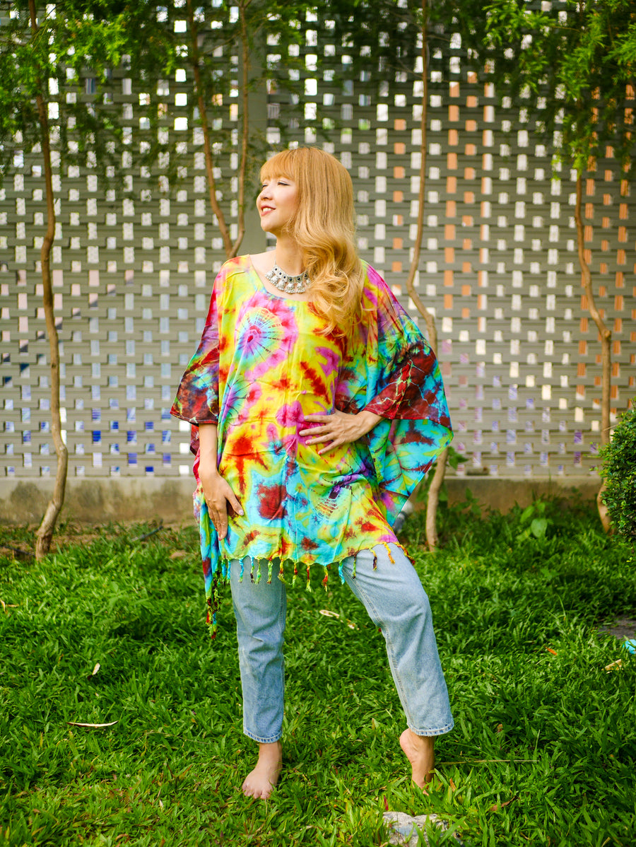 Colorwave Poncho Hand Dyed Tunic Kaftan Blouse Oversize Top