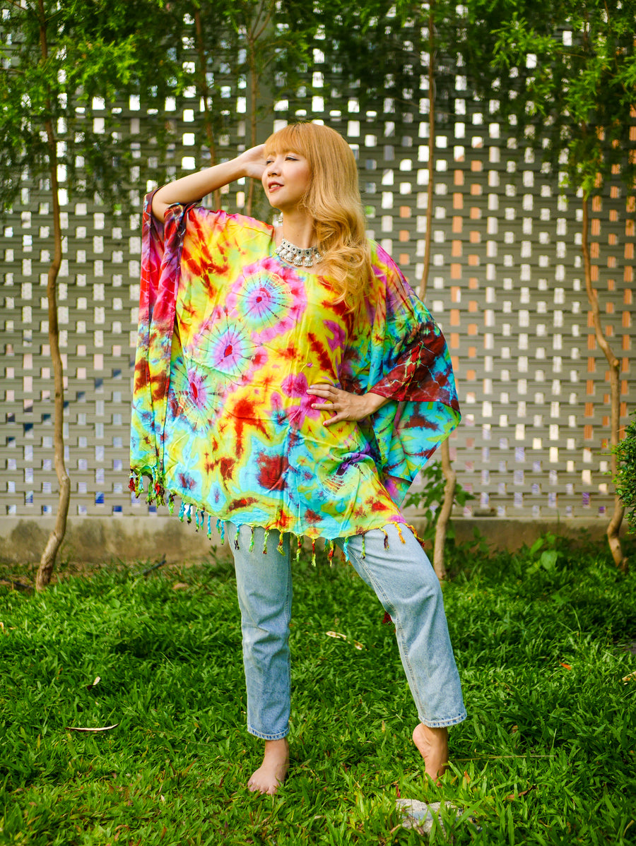 Colorwave Poncho Hand Dyed Tunic Kaftan Blouse Oversize Top