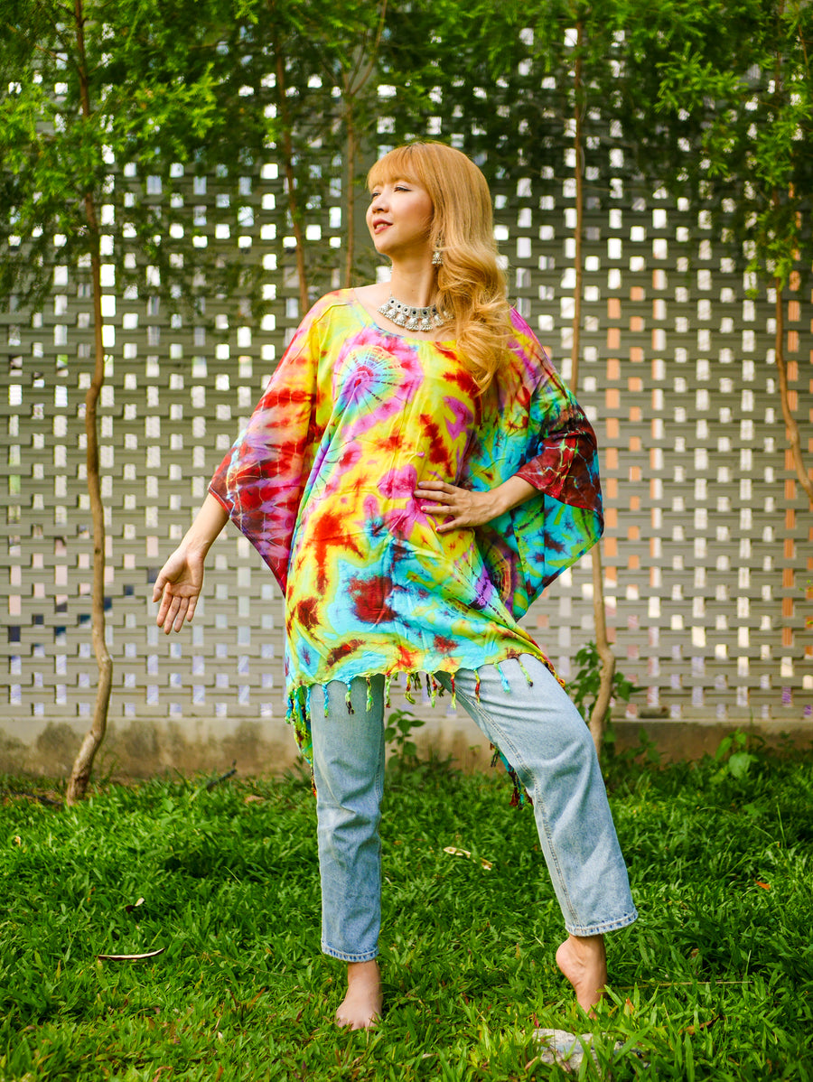 Colorwave Poncho Hand Dyed Tunic Kaftan Blouse Oversize Top