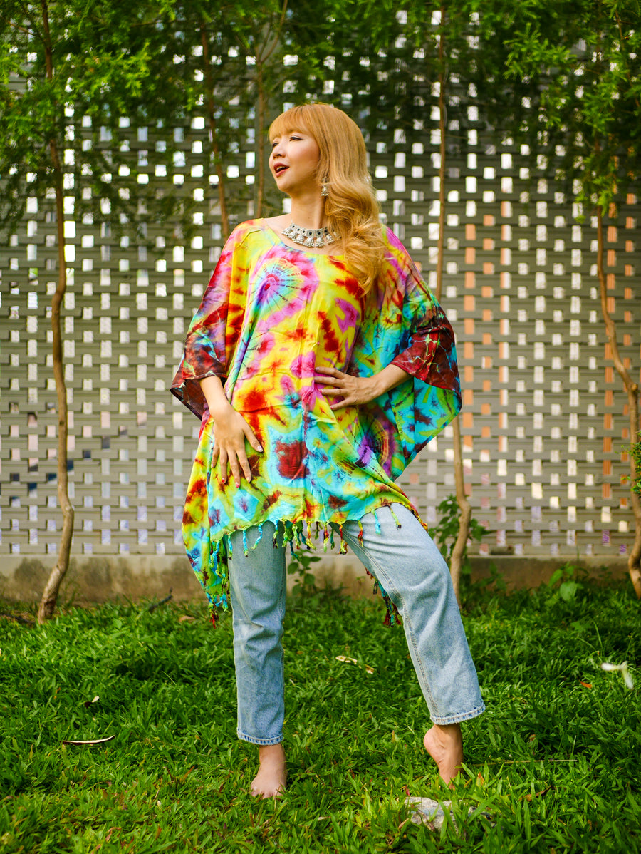 Colorwave Poncho Hand Dyed Tunic Kaftan Blouse Oversize Top