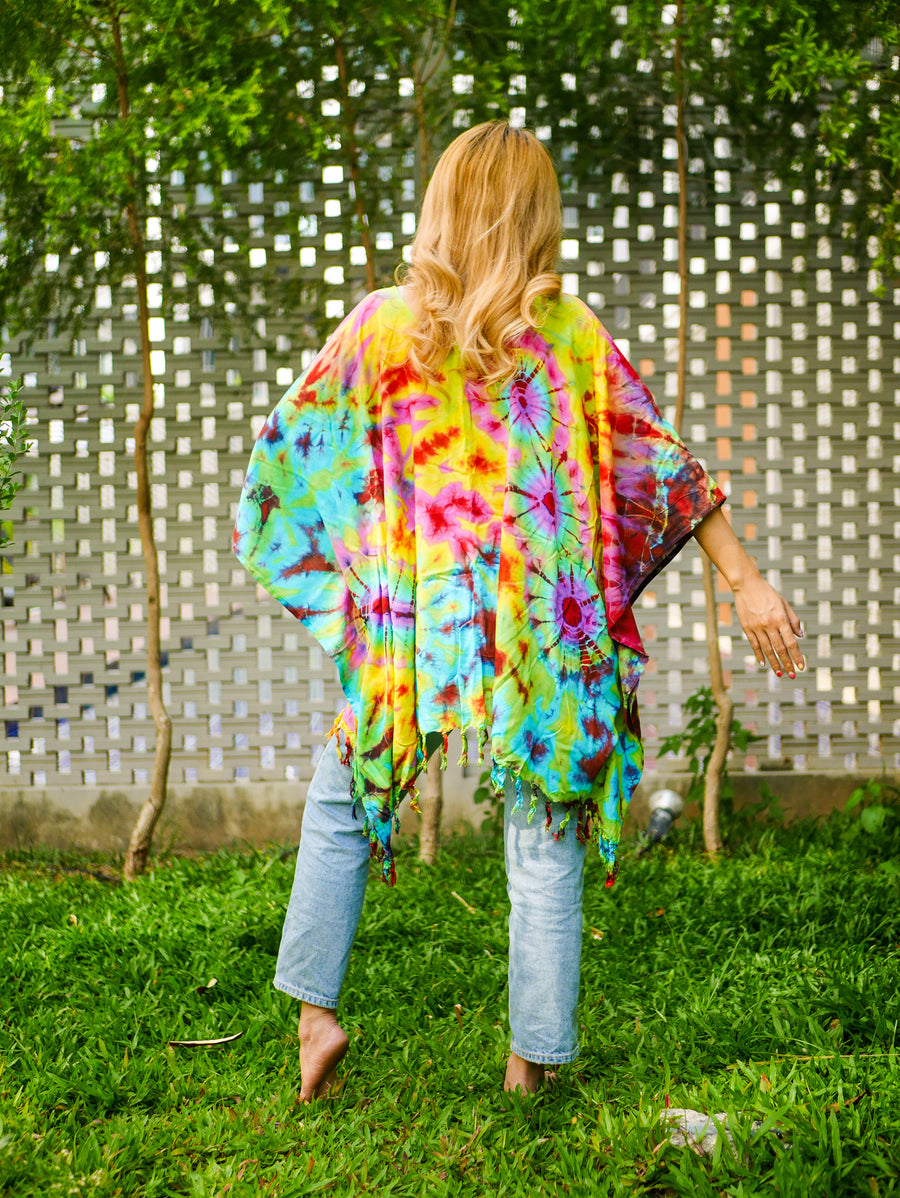 Colorwave Poncho Hand Dyed Tunic Kaftan Blouse Oversize Top