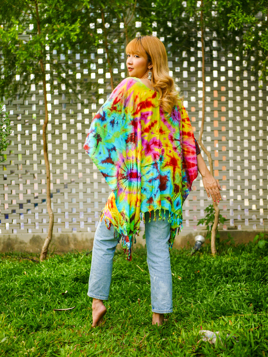 Colorwave Poncho Hand Dyed Tunic Kaftan Blouse Oversize Top