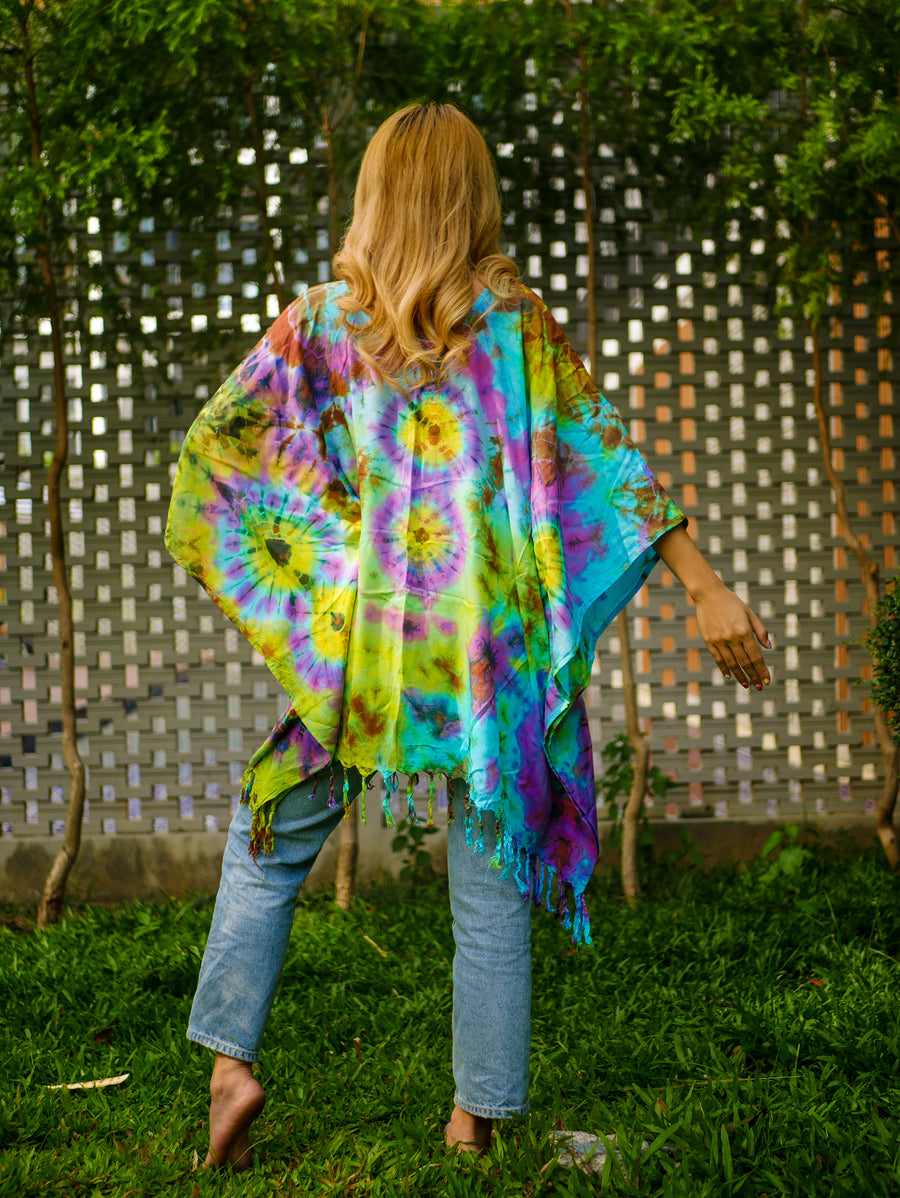 Kaleidoscope Dream Poncho Hand Dyed Tunic Kaftan Blouse Oversize Top