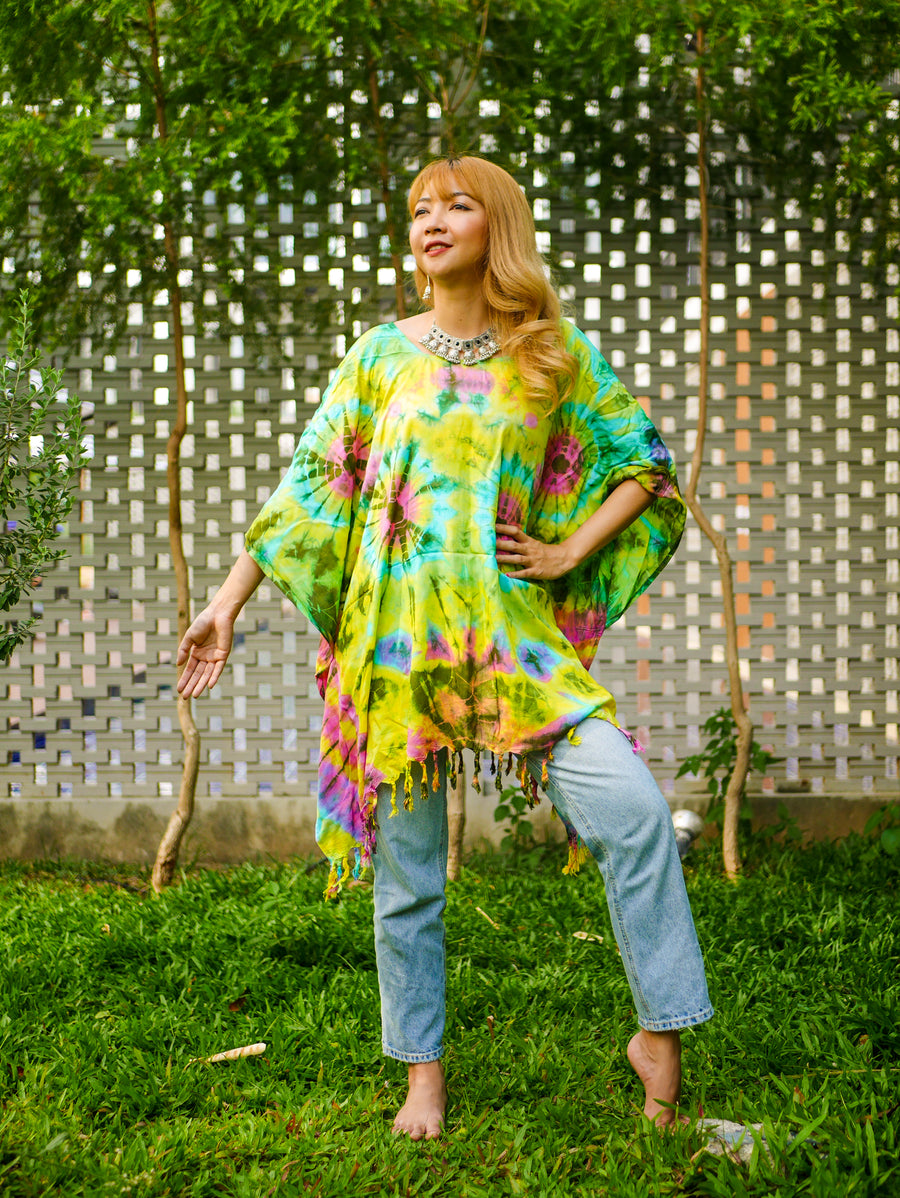 Tropical Summer Hand Dyed Tunic Kaftan Blouse Oversize Top