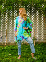 Tropical Tide Poncho Hand Dyed Tunic Kaftan Blouse Oversize Top