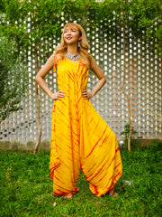 Golden Sunburst Hand Dyed Wide Leg Boho Hippie Jumpsuits Rompers Pants