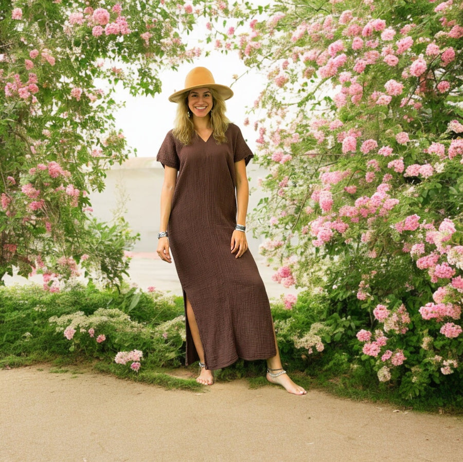 Brown Double Gauze Cotton Dress