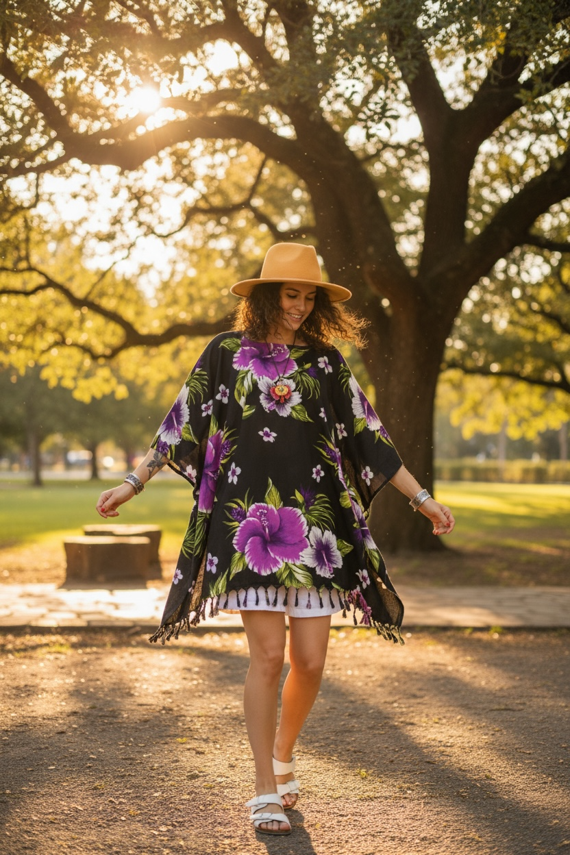 Purple Hibiscus Kaftan Blouse