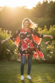 Burgundy Hibiscus Kaftan Blouse